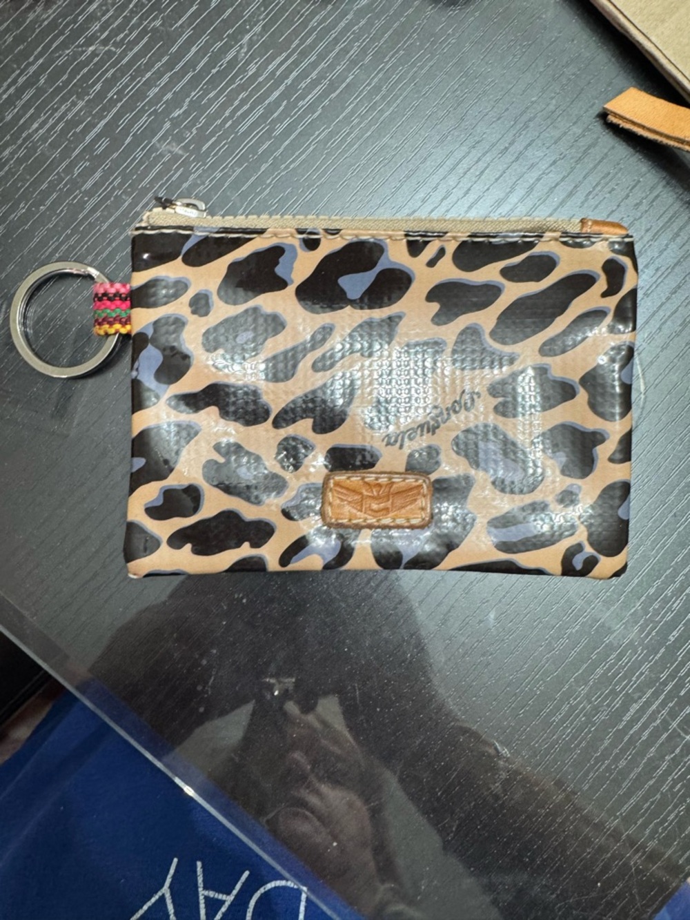 Consuela Tan and Black Leopard Card Pouch with Keyring